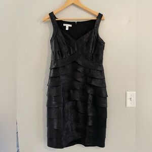 London Times Black Floral Print Ruffled Mini Dress